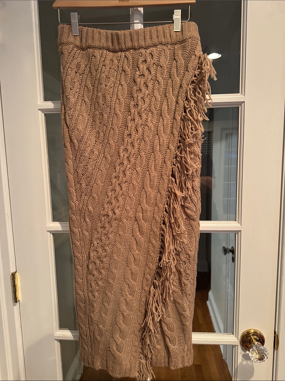 Something Navy Cable Knit Fringe Maxi Skirt - Camel